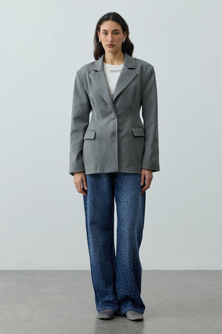 Pensli Kemerli Blazer Ceket Gri