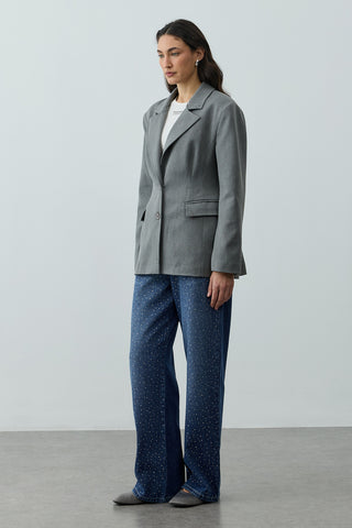 Pensli Kemerli Blazer Ceket Gri