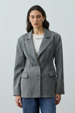 Pensli Kemerli Blazer Ceket Gri