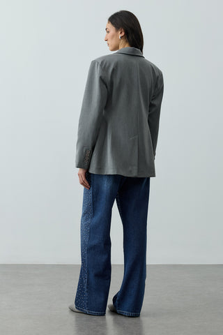 Pensli Kemerli Blazer Ceket Gri