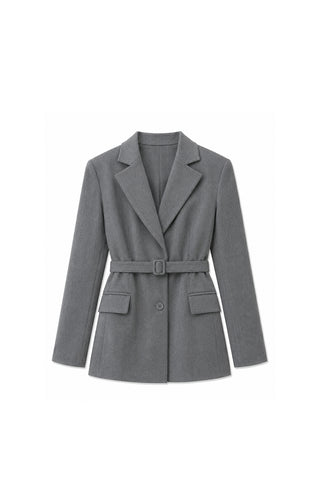Pensli Kemerli Blazer Ceket Gri