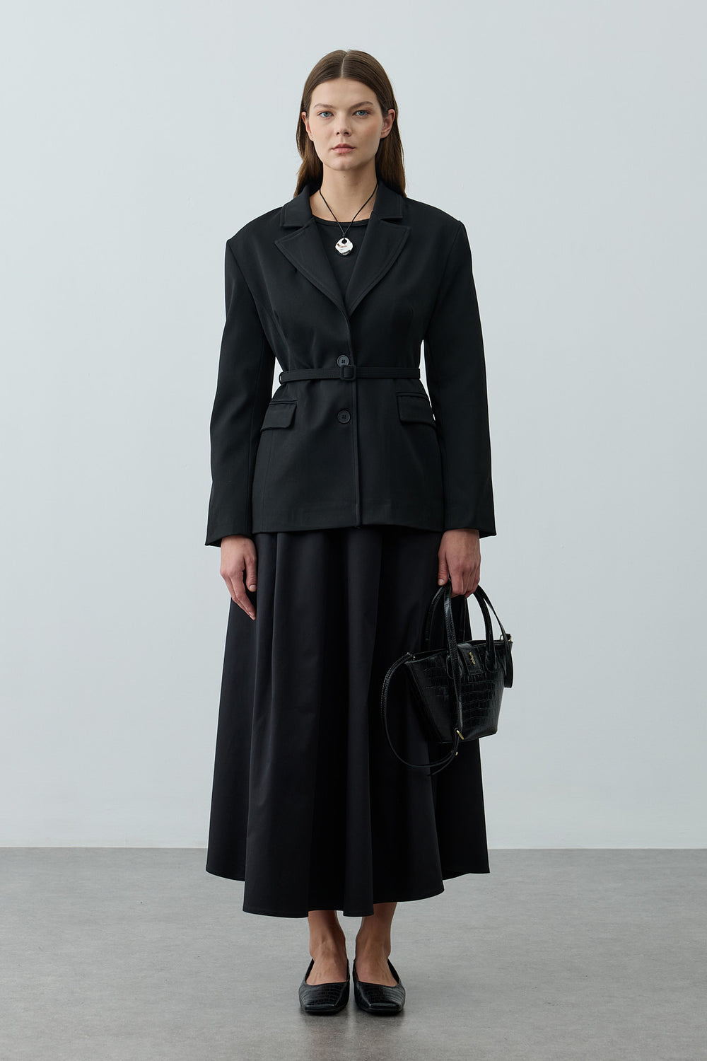 Pensli Kemerli Blazer Ceket Siyah