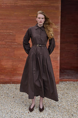 Pensli Kemerli Maxi Elbise Kahverengi