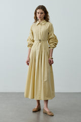 Pensli Kemerli Maxi Elbise Sarı