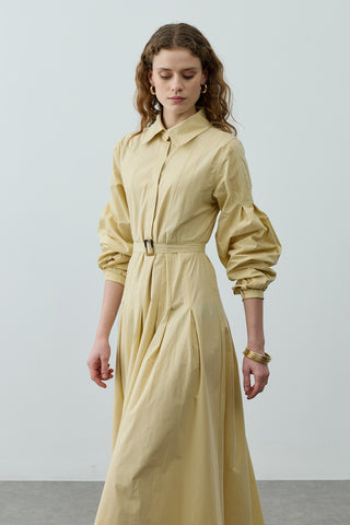 Pensli Kemerli Maxi Elbise Sarı