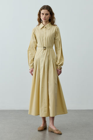 Pensli Kemerli Maxi Elbise Sarı