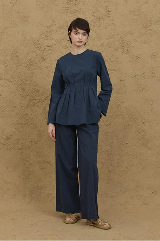 Pensli Ketenli Üst Lacivert