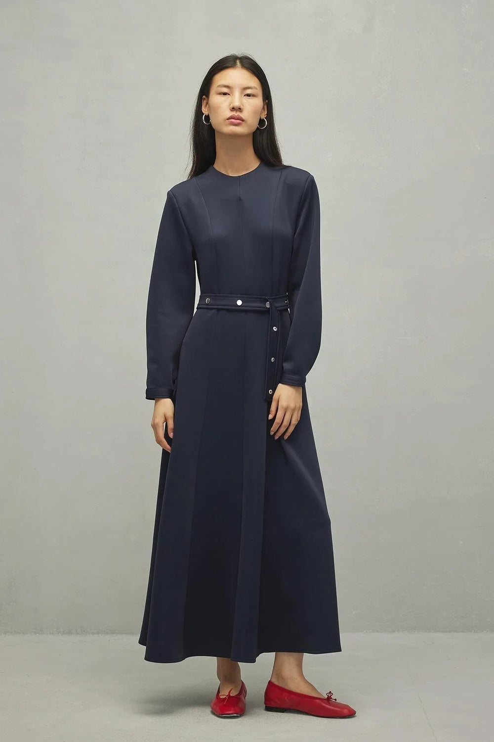 Darted Scuba Dress Navy Blue