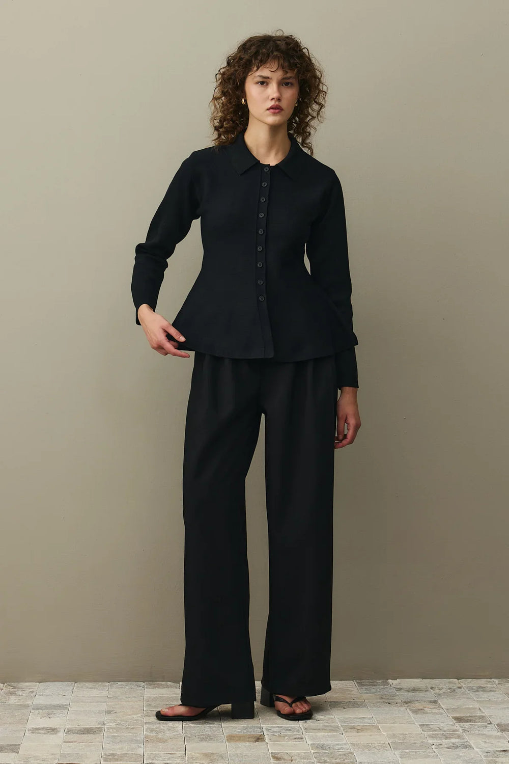 Peplum Knit Cardigan Black