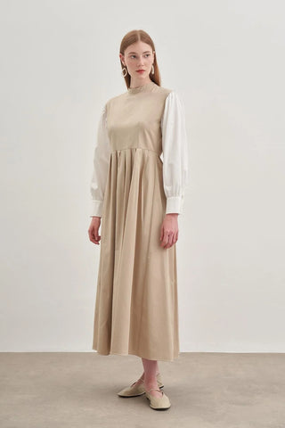 Pile Detaylı Elbise Camel - Fahhar Design