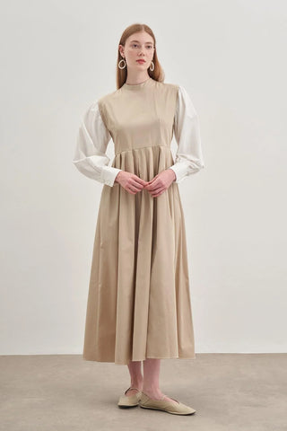 Pile Detaylı Elbise Camel - Fahhar Design