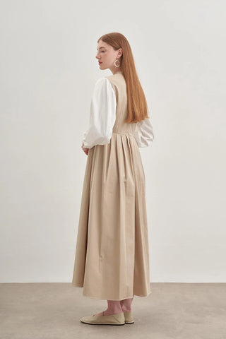 Pile Detaylı Elbise Camel - Fahhar Design