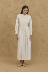 Pile Detaylı Elbise Naturel