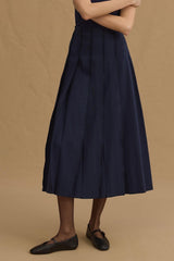 Pile Detaylı Etek Lacivert