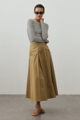 Pile Detaylı Maxi Etek Camel