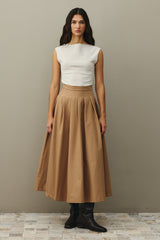 Pile Dikişli Etek Camel