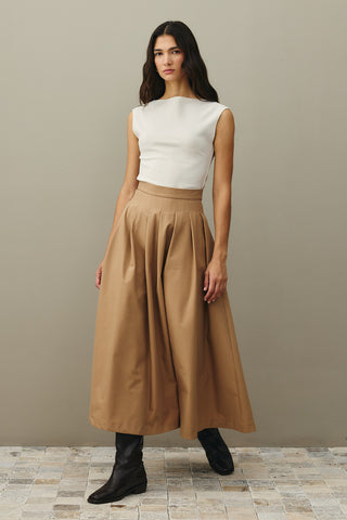 Pile Dikişli Etek Camel