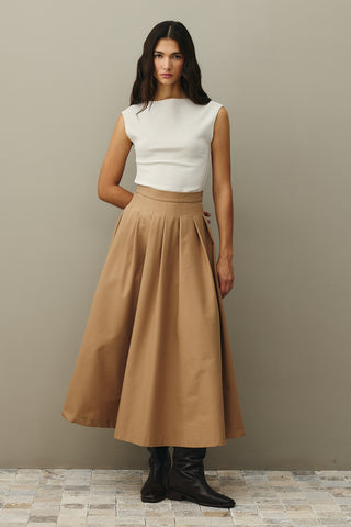 Pile Dikişli Etek Camel