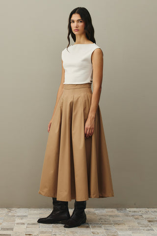 Pile Dikişli Etek Camel