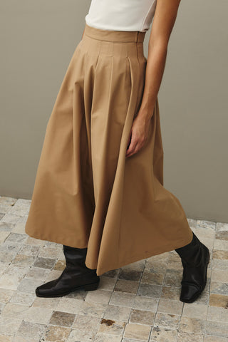 Pile Dikişli Etek Camel