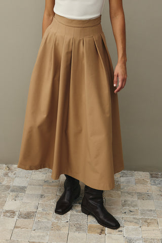 Pile Dikişli Etek Camel