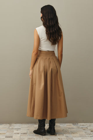 Pile Dikişli Etek Camel