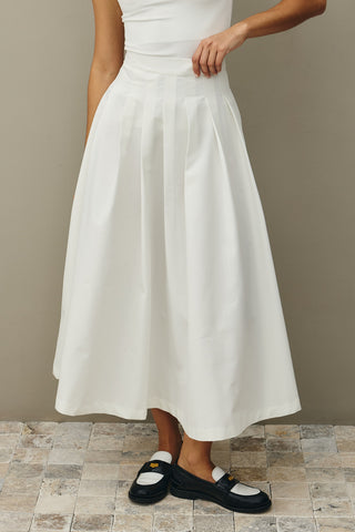 Pile Dikişli Etek Ekru