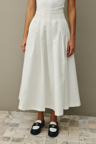 Pile Dikişli Etek Ekru