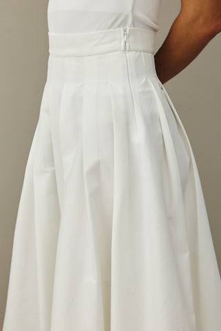 Pile Dikişli Etek Ekru