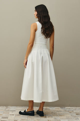 Pile Dikişli Etek Ekru