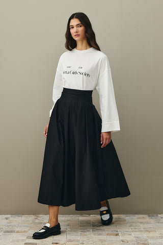 Pile Dikişli Etek Siyah