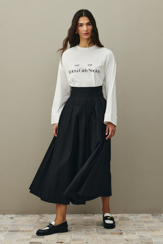 Pile Dikişli Etek Siyah