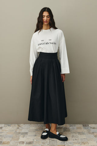 Pile Dikişli Etek Siyah
