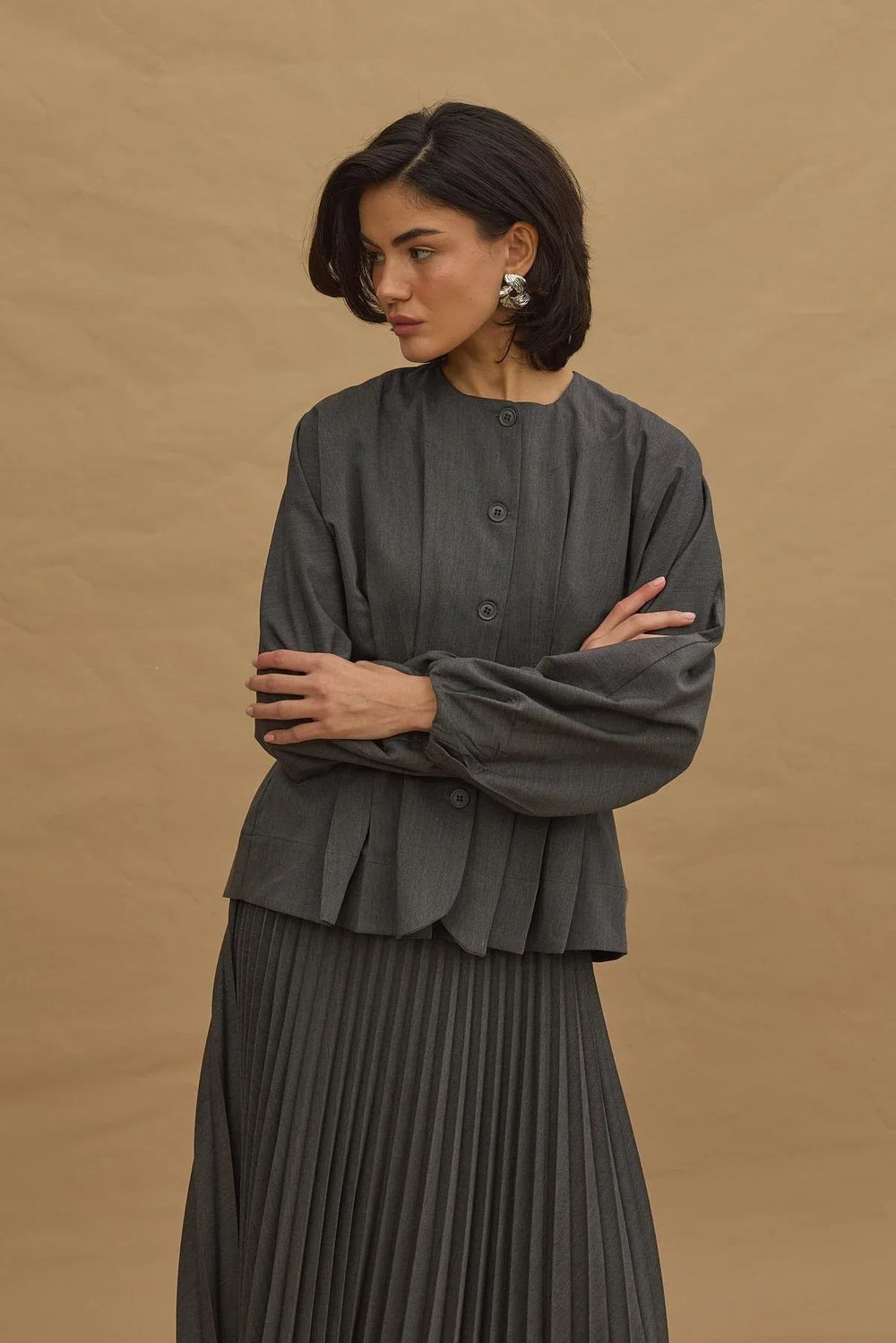 Pleated Stitched Jacket Anthracite