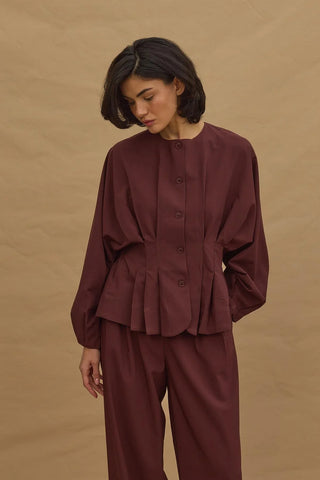Pleated Stitched Jacket Burgundy