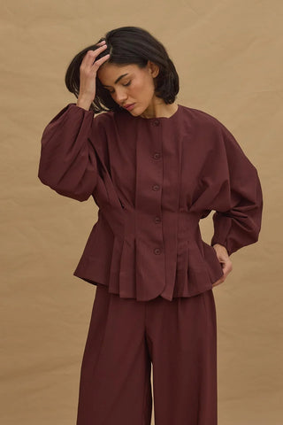 Pileli Dikişli Ceket Bordo - Fahhar Design