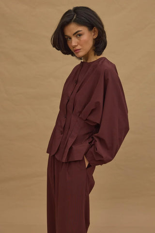 Pileli Dikişli Ceket Bordo - Fahhar Design