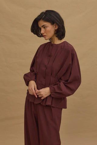Pileli Dikişli Ceket Bordo - Fahhar Design