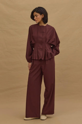 Pileli Dikişli Ceket Bordo - Fahhar Design