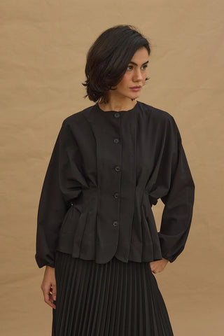 Pileli Dikişli Ceket Siyah - Fahhar Design