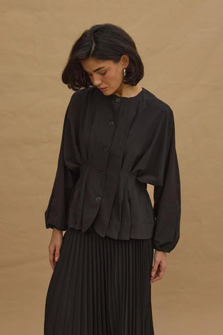 Pileli Dikişli Ceket Siyah - Fahhar Design