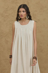 Pleated Thick Strappy Dress Natural