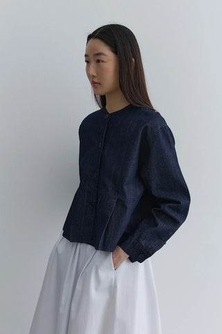 Pileli Kısa Denim Ceket Lacivert - Fahhar Design