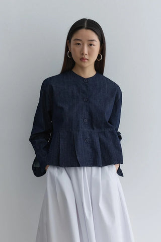 Pileli Kısa Denim Ceket Lacivert - Fahhar Design
