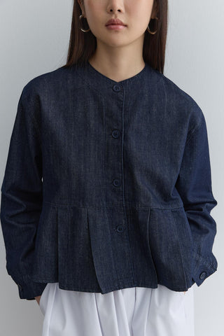 Pileli Kısa Denim Ceket Lacivert - Fahhar Design