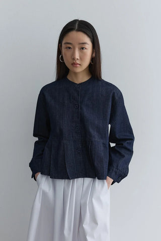 Pileli Kısa Denim Ceket Lacivert - Fahhar Design