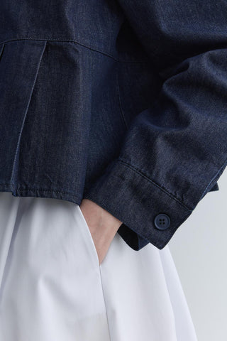 Pileli Kısa Denim Ceket Lacivert - Fahhar Design