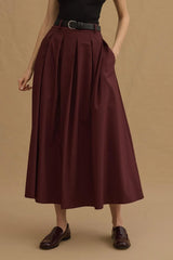 Pileli Maxi Etek Bordo