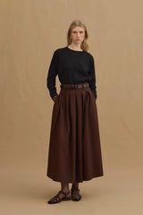 Pleated Maxi Skirt Brown