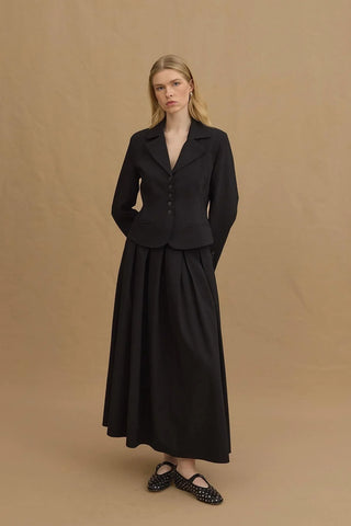 Pileli Maxi Etek Siyah - Fahhar Design